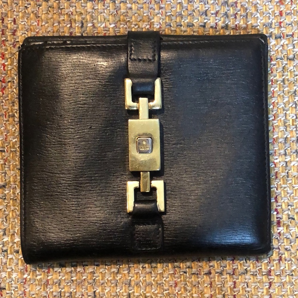 GUCCI Black Leather Jackie Trifold Wallet Vintage
